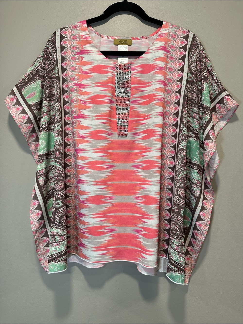 Valerie Stevens NWOT Embellished Boho Poncho Tunic Blouse M